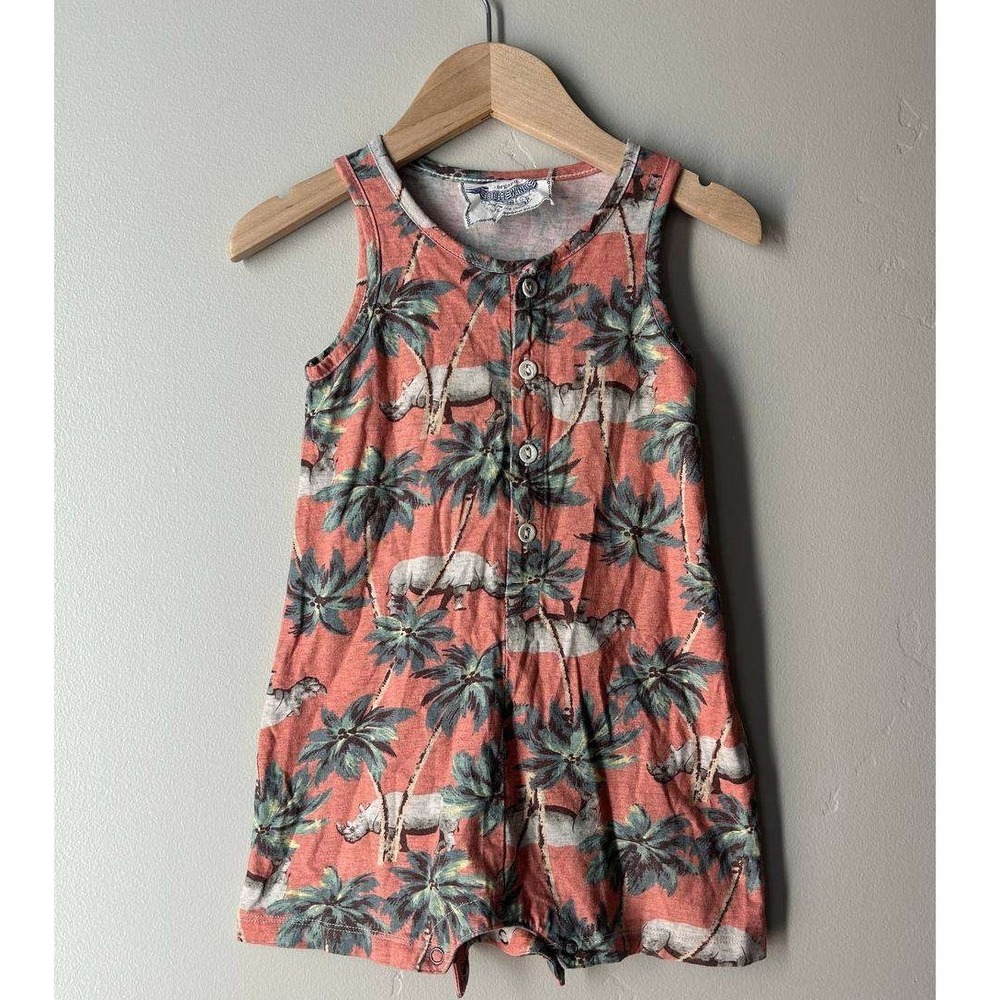 Little Wings Rhino Palm Tree Print Romper Euro Summer Resortwear Beach y2k
